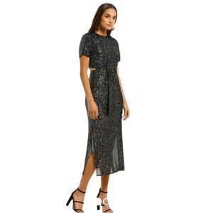 C/meo Dress MIDI Length Black Lustre Sequin Cutout Zip Back Size Large